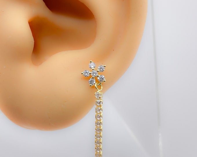 Piercing #262 925 Silver Gold Plated Chain Helix Rhinestone Flower