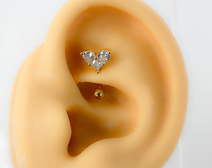Piercing 316l #203 Surgeon steel rook eyebrow rooster gold plated heart cubic zircon heart love