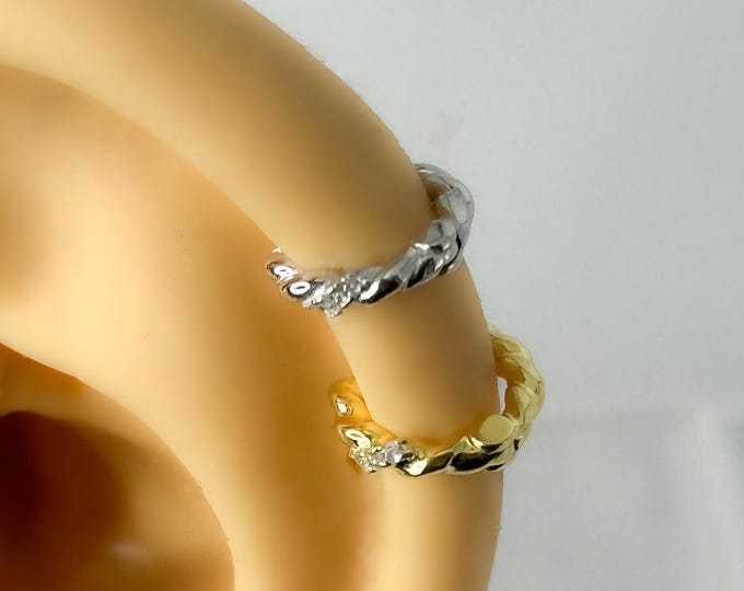 Piercing hoop 925 silver gold plated #232 cartilage ring zirconia rhinestone helix twist
