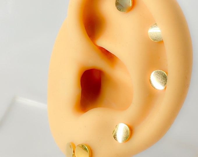 Stud plate #114 stainless steel tragus barbell flat piercing round earrings jewelry minimalist