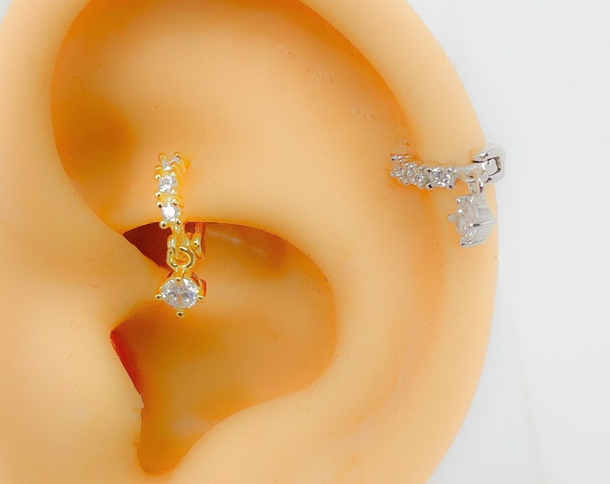 Hoop helix #153 creole piercing 925 silver gold plated cubic zirconia mini tiny round rhinestone boho vintage septum