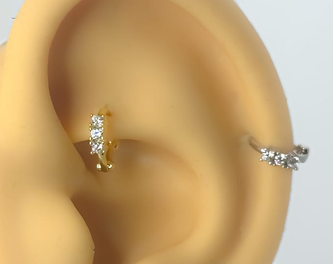 Piercing hoop 925 silver gold plated #231 cartilage ring zirconia rhinestone helix