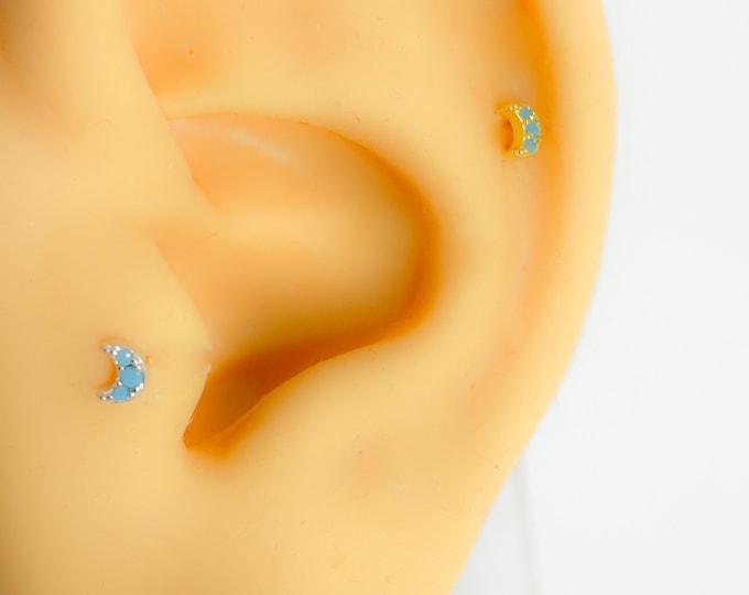 Piercing #304 Moon Tragus Helix 925 Sterling Silver mini tiny stud