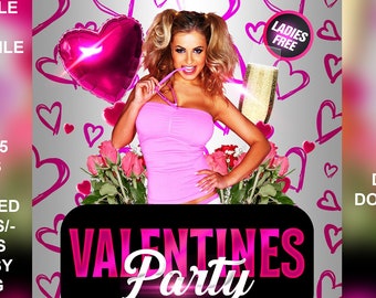 Valentines Party V2 Flyer - 4x6 - RGB & CMYK - Adobe Photoshop PSD Editable Flyer Template