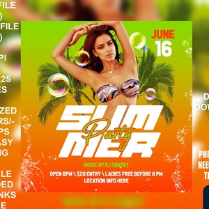 Summer Party V2 Flyer 5x5 - RGB & CMYK - Adobe Photoshop PSD Editable Flyer Template