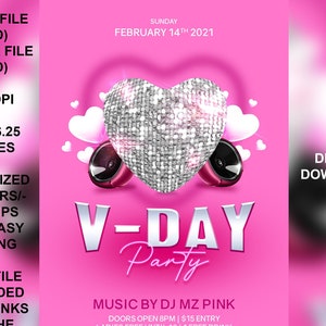V Day Party Flyer Template - 4x6 - RGB & CMYK - Adobe Photoshop PSD Editable Flyer Template