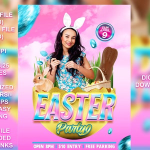 Easter Party Flyer 4x6 - RGB & CMYK - Adobe Photoshop PSD Editable Flyer Template
