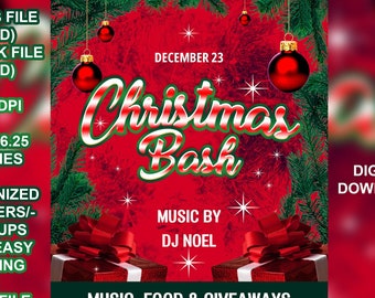 Christmas  Bash Flyer Template - 4x6 - RGB & CMYK - Adobe Photoshop PSD Editable Flyer Template