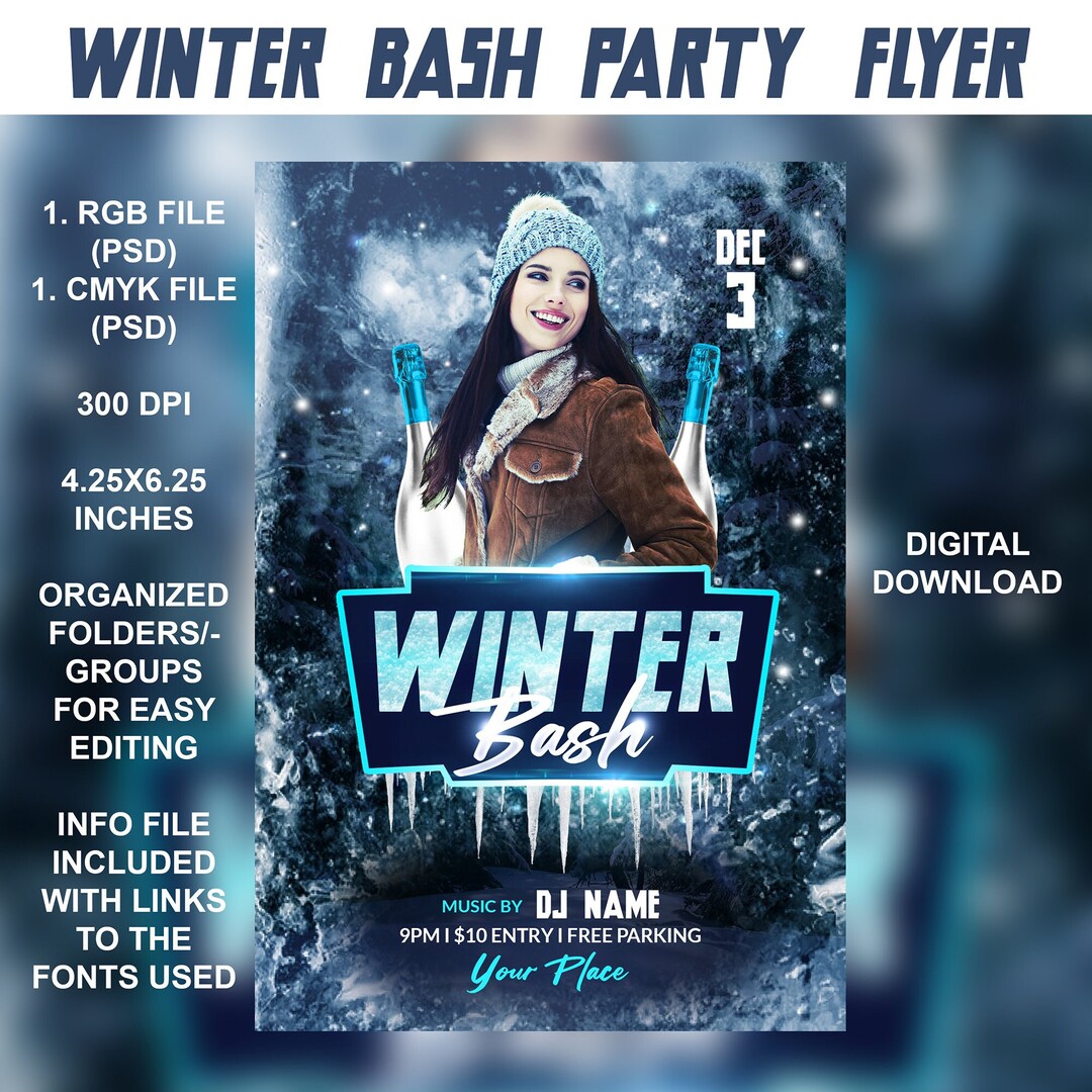 Winter Bash Flyer Template 4x6 RGB & CMYK Adobe Etsy