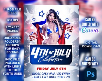 4th of July Celebration Flyer 4x6 - RGB - Canva / Adobe Photoshop Editable Flyer Template
