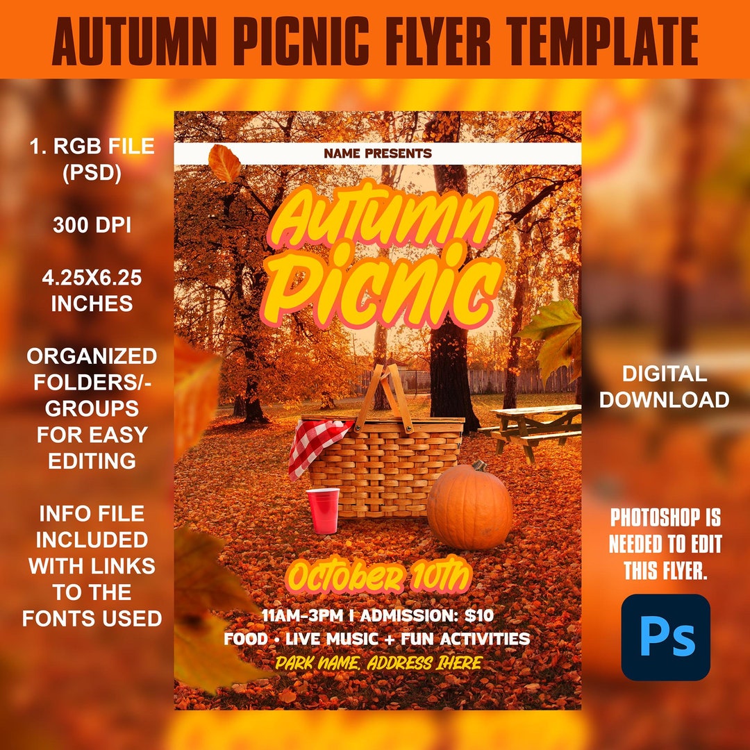 Autumn Picnic Flyer - 4x6 - RGB Adobe Photoshop PSD Editable Flyer ...