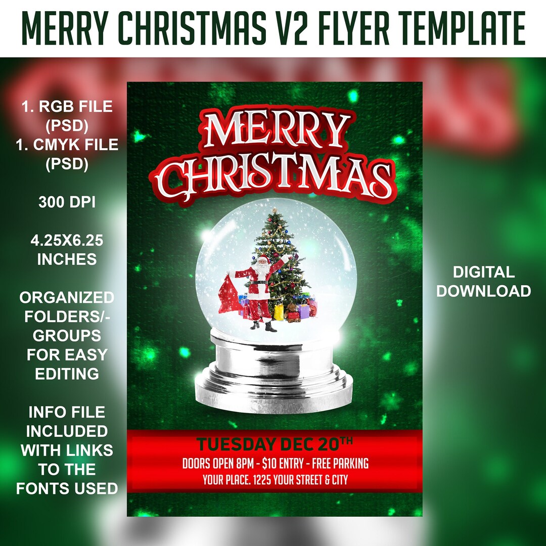 Merry Christmas V2 Flyer Template 4x6 RGB &amp; CMYK Adobe Photoshop PSD ...
