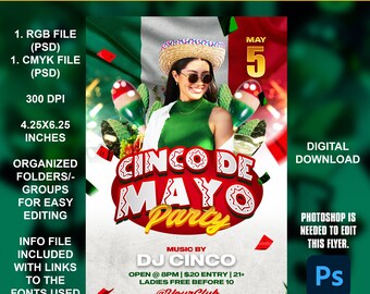 Cinco De Mayo Party V2 Flyer - 4x6 - RGB & CMYK - Adobe Photoshop PSD Editable Flyer Template