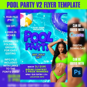 Pool Party V2 Flyer Template - 4x6 - RGB - Canva / Adobe Photoshop Editable Flyer Template