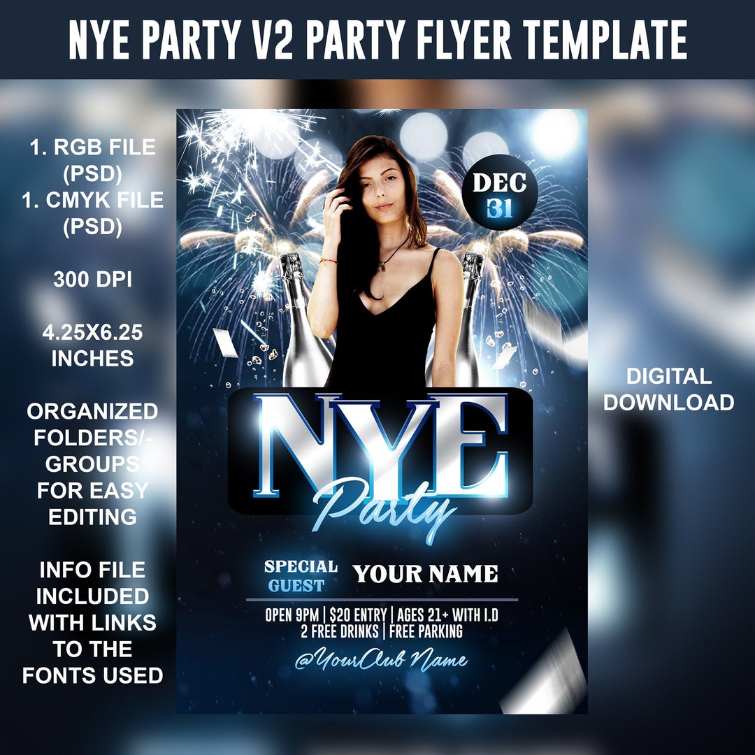 Nye Party V2 Flyer Template - 4x6 - RGB &amp; CMYK - Adobe Photoshop PSD ...