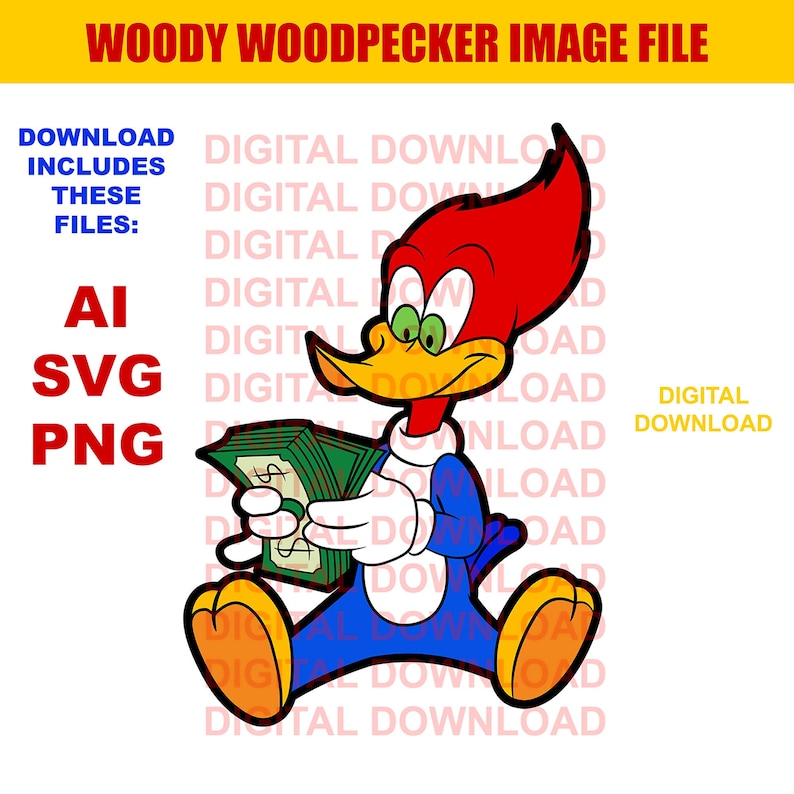 Woody Woodpecker Counting Money Image Files (ai, Png, Svg) - Digital ...