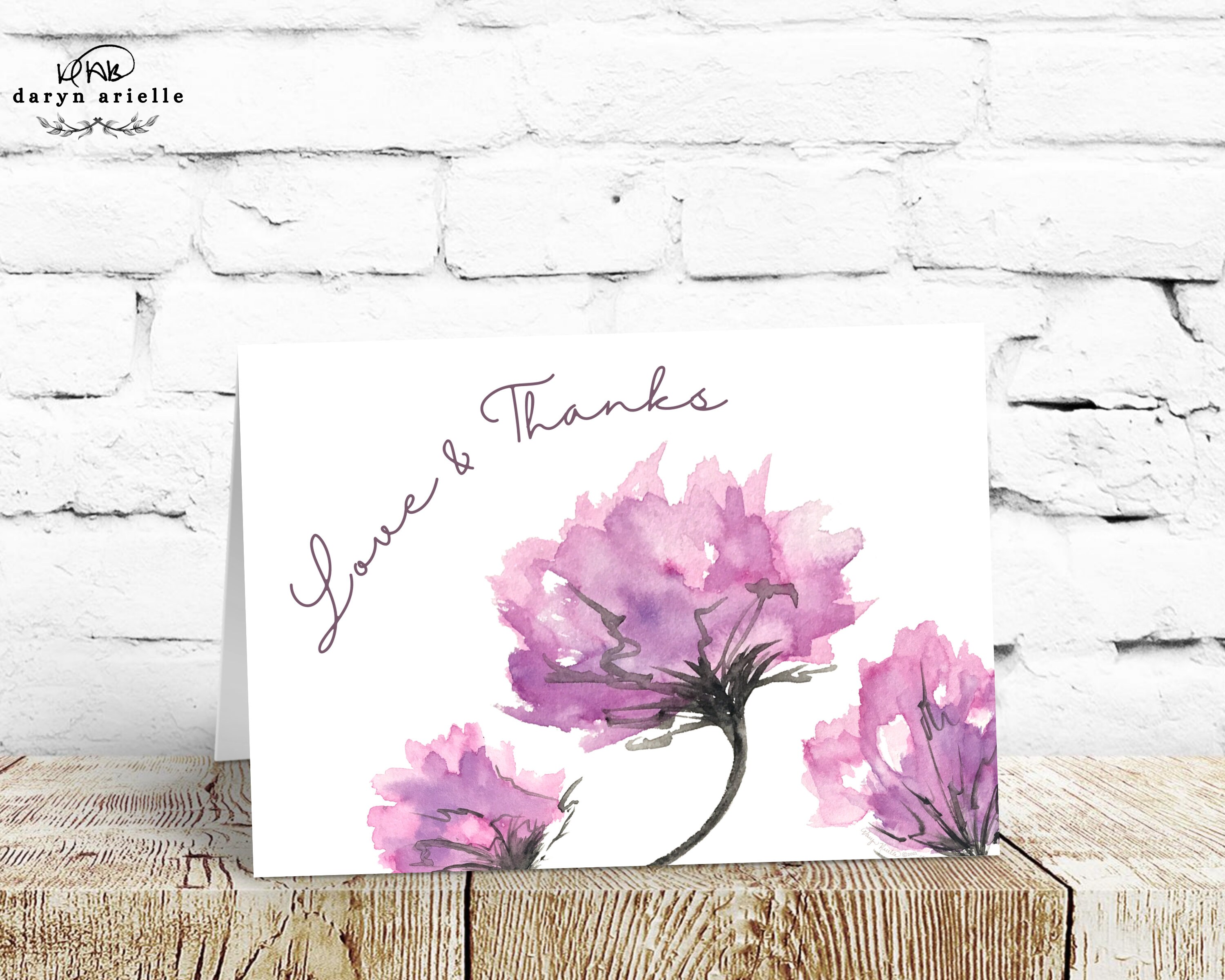 Floral Thank You Card Love and Thanks Card Watercolor Thank - Etsy