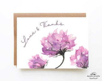 Floral Thank You Card, Love and Thanks Card, Watercolor Thank You Card, Digital Download Card, Simple Thank You Card, Wedding Thank You Card
