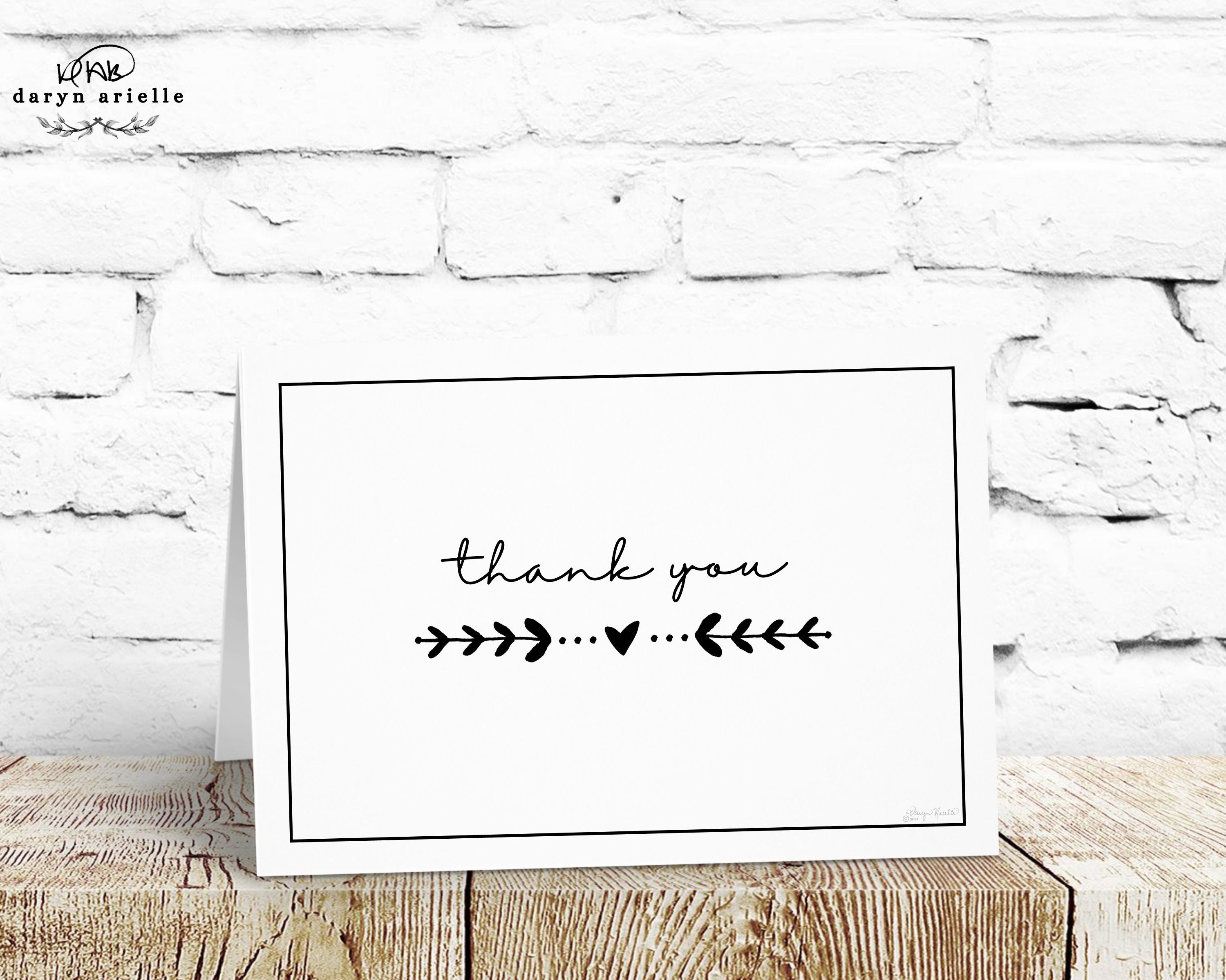 Simple Thank You Card, Printable Thank You Card, Minimalist Black and ...