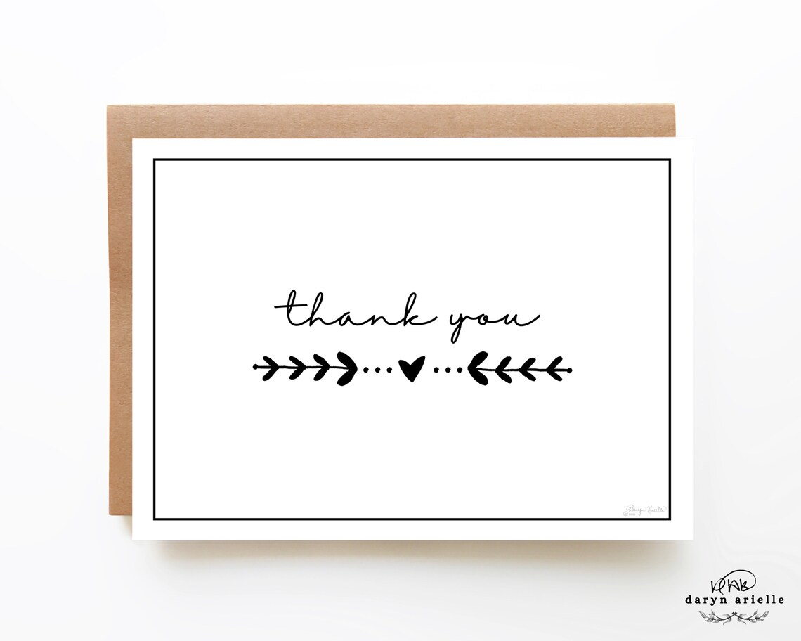 Simple Thank You Card, Printable Thank You Card, Minimalist Black and ...