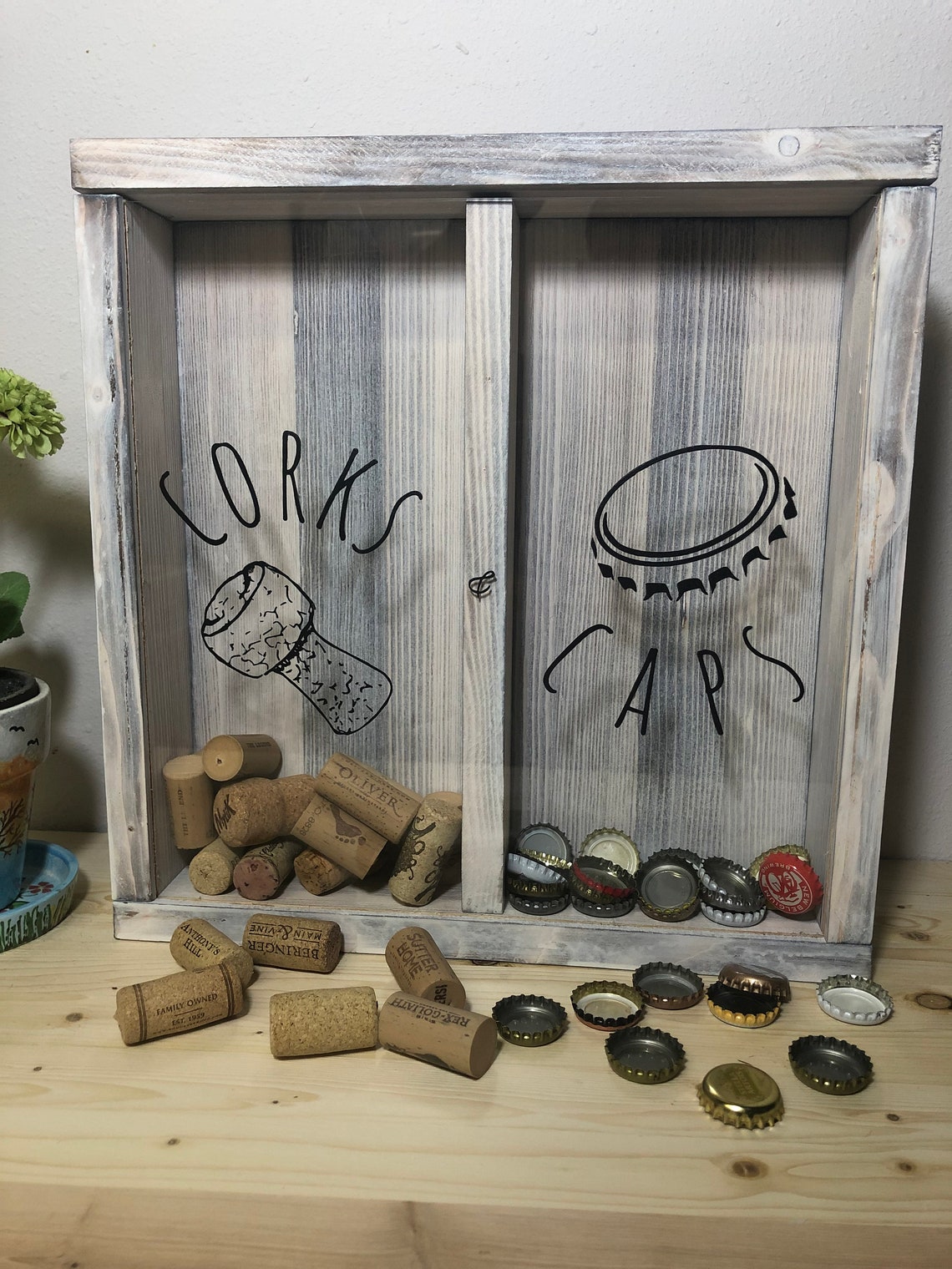 Corks and Caps Shadow Box Wine Cork and Beer Cap Holder Etsy