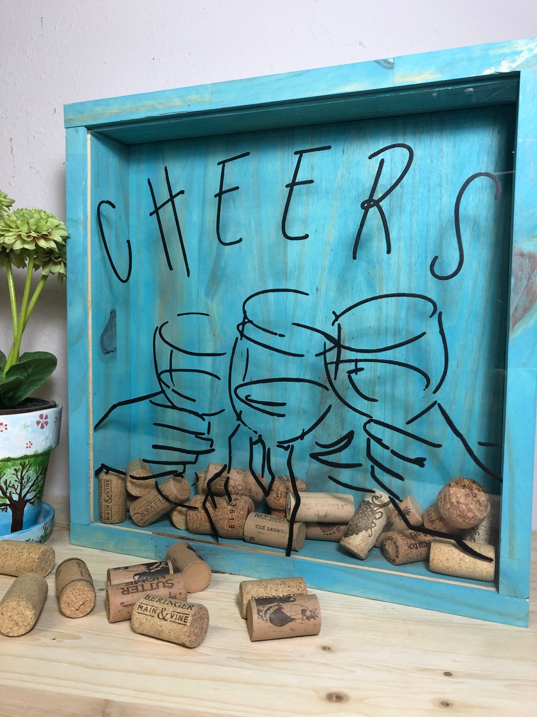 Wine Cork Shadow Box Wine Cork Holder Cheers Wine Lover Gift Wine Lover Cork Holder Etsy