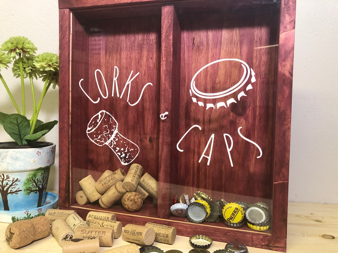 Corks and Caps Shadow Box Wine Cork and Beer Cap Holder Rustic Shadow Box Cork Holder Cap Holder
