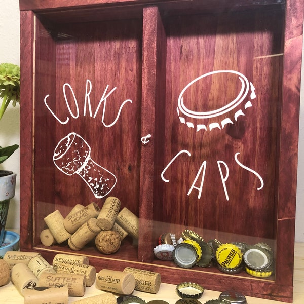 Corks and Caps Shadow Box • Wine Cork and Beer Cap Holder • Rustic Shadow Box • Cork Holder • Cap Holder • His and Hers •Box Gift For Couple