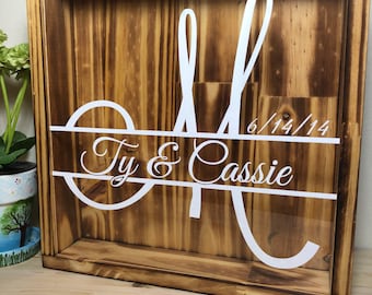 Handmade Wedding Shadow Box: Pine Wood Couples Gift