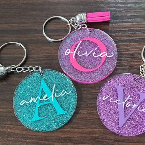 Personalized Custom Glitter Acrylic 2&quot; Round Keychain w/ Tassel
