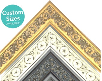 Antiqued Stars Custom Picture Frame with Premium Acrylic Cover | Custom Picture Frames | Picture Frames for Wall Art and Posters and More