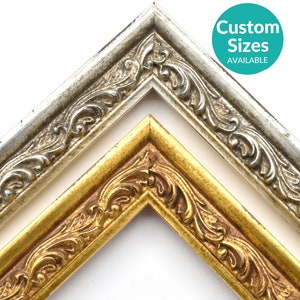 Cadre Art déco français ancien, cadre photo orné d'or et d'argent pour une oeuvre d'art et une décoration murale élégantes