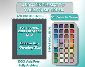 Mat For Custom Picture Frame  | Custom Matboard Opening Size | 50+ Colors | Acid-Free Archival | Made to Fit Your Frame