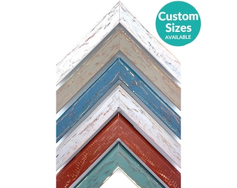 Colorful Aged Wood Picture Frame Ready To Hang With UV Protective Acrylic Glass | Custom Picture Frames | Rustic Frames For Wall Art Posters