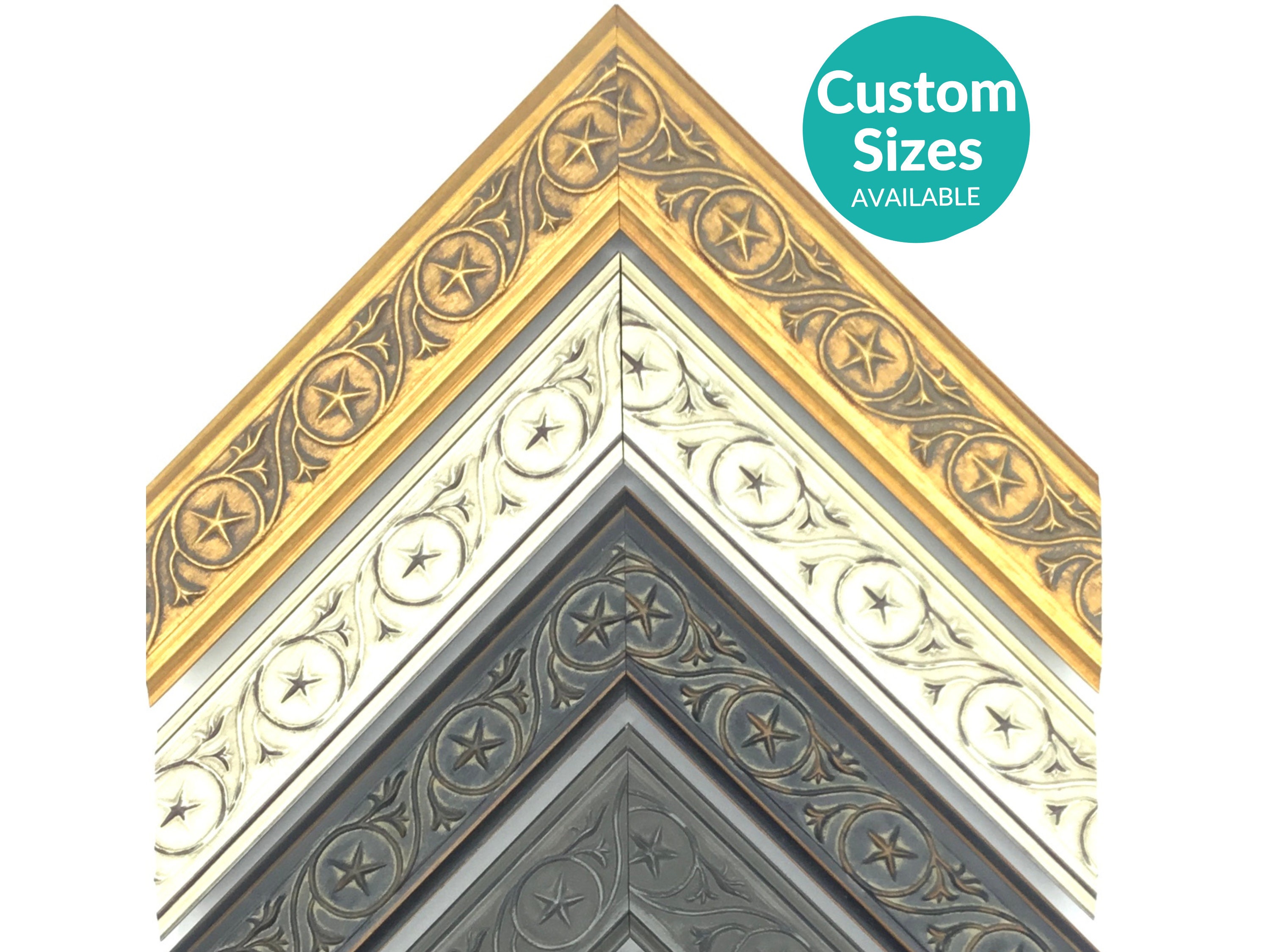 Antique Stars Custom Picture Frame w/ 90% UV Cover, Decorative Art Deco Home Decor, Traditional Elegant Custom Frames For Wall Art, Posters