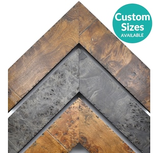 Wide Rustic Burl Wood Custom Picture Frame w/ 90% UV Cover, Burled Mid-Century Modern Home Decor, Art Deco Boho Custom Frames For Wall Art