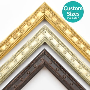 Embossed Ornate Custom Picture Frame w/ 90% UV Cover, Elegant Decorative Custom Frames For Wall Art, Silver Gold, Gilded Art Deco Style