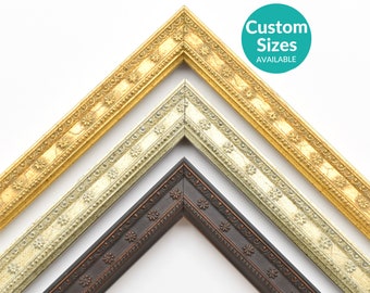 Embossed Ornate Custom Picture Frame w/ 90% UV Cover, Elegant Decorative Custom Frames For Wall Art, Silver Gold, Gilded Art Deco Style