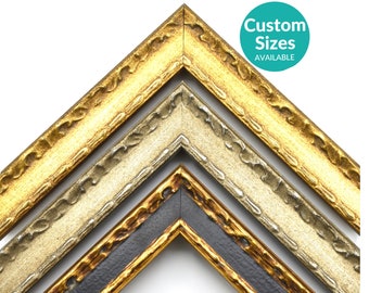Aged Gilded Gothic Frame, Silver, Gold, and Black Ornate Picture Frame for Industrial Vintage Wall Art