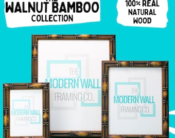 Walnut Bamboo Style Picture Frame, Tropical Beach Tiki Custom Frames For Wall Art, Personalized Photo Frame, 4x6 5x7 8x10 11x14 16x20 18x24