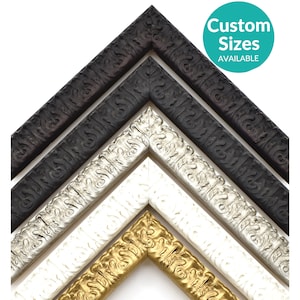 Spanish Art Deco Ornate Frame, Vintage Mahogany, Black, Silver, White, and Gold Picture Frame for Elegant Wall Art