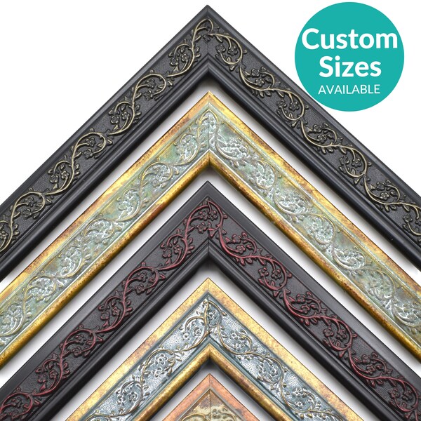 Decorative Ornate Picture Frame, Elegant Wood Custom Frames For Wall Art, Gold Black Green Blue Red, 5x7 8x10 11x14 11x17 16x20 18x24
