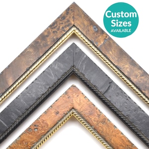 Accented Burl Wood Custom Picture Frame w/ UV Protection For Wall Art, Mid-Century Modern Home Decor, Boho Style Personalized Sizes
