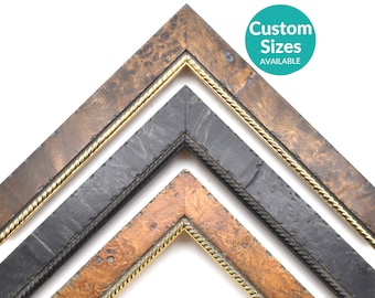 Accented Burl Wood Custom Picture Frame w/ UV Protection For Wall Art, Mid-Century Modern Home Decor, Boho Style Personalized Sizes