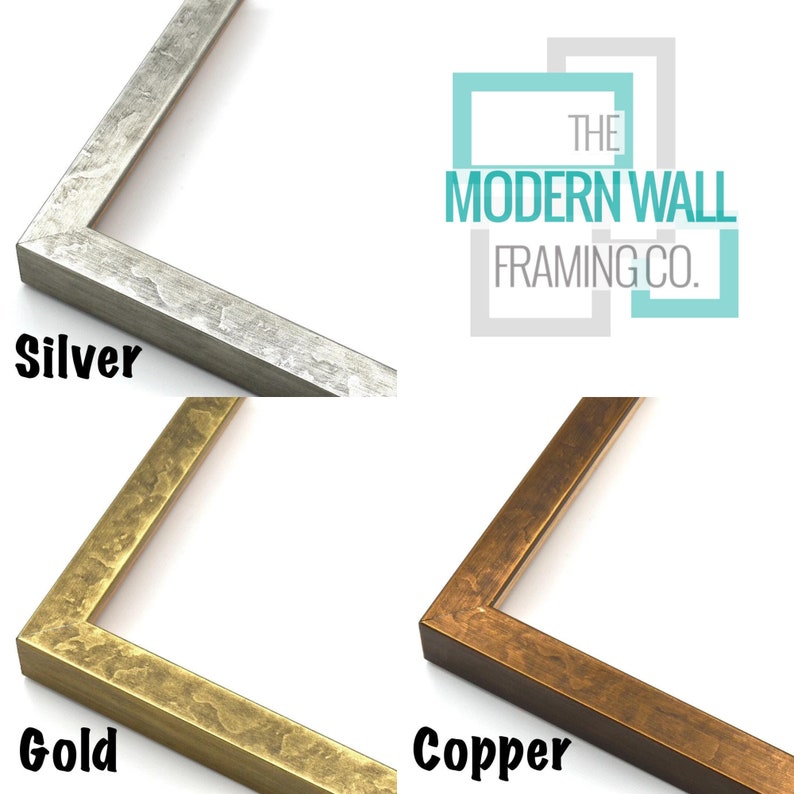 Steel Wood Metallic Picture Frame, Modern Custom Frames For Wall Art, Thin, Silver Gold Blue Copper, 4x6 5x7 8x10 11x14 11x17 16x20 18x24 image 3
