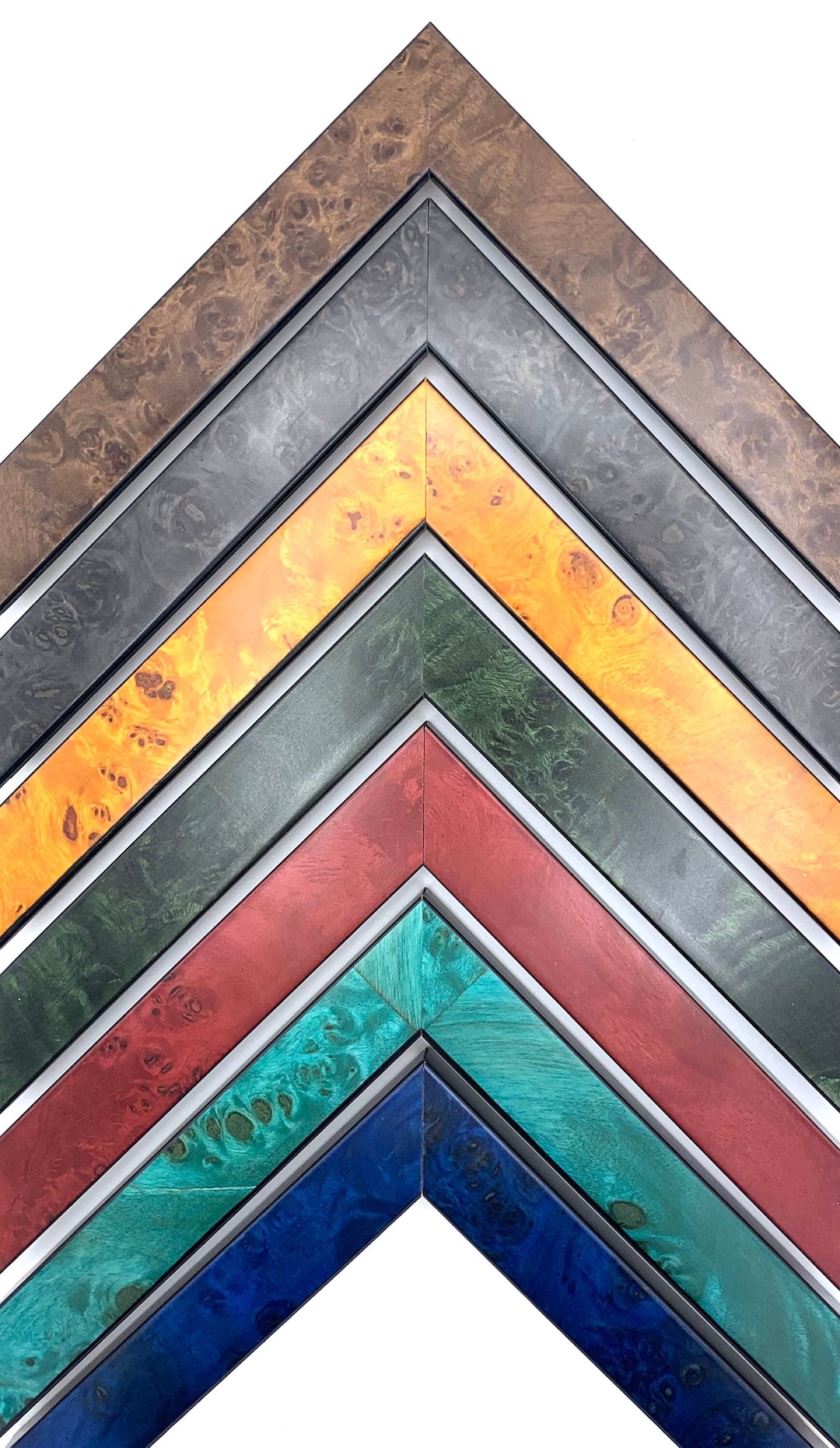 Colorful Burl Wood Picture Frame, Burl Wood Custom Frames for Wall Art, Red Green Blue Orange