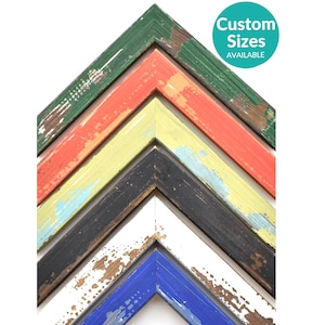 Colorful Rustic Custom Picture Frame w/ 90% UV Cover, Decorative Farmhouse Home Decor, Weathered Funky Colors Pop Frames For Wall Art Canvas