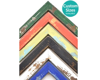 Colorful Rustic Custom Picture Frame w/ 90% UV Cover, Decorative Farmhouse Home Decor, Weathered Funky Colors Pop Frames For Wall Art Canvas