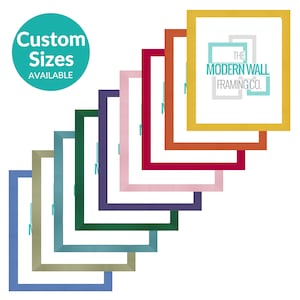 Colorful picture frames in blue, green, purple, pink, red, orange, and yellow. Modern, vibrant design for artwork, posters, or photos. Custom sizes available. Perfect for home, office, or gallery wall decor.