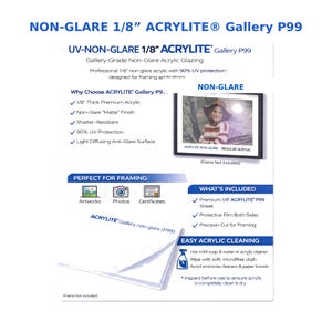 Non-Glare Reflection Control Acrylic Glass Framing Grade Acrylic w/ 90% UV, P99, Any Size, 4x6, 5x7, 8x10, 8.5x11, 11x14, + Custom Sizes image 2
